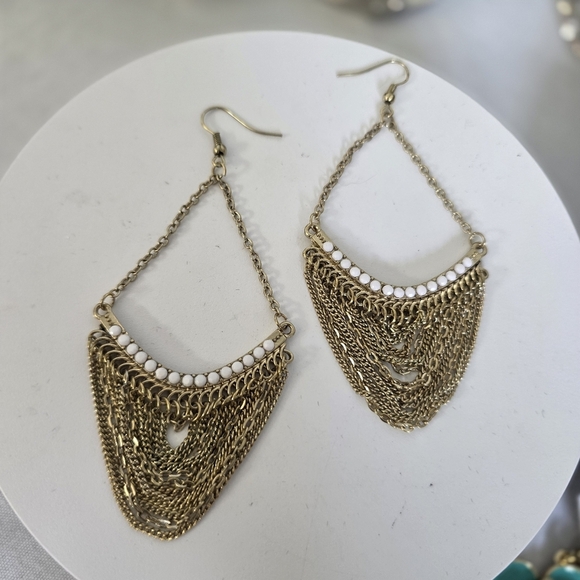 Gold Statement Multi Chain Chandelier Earrings - Picture 1 of 10